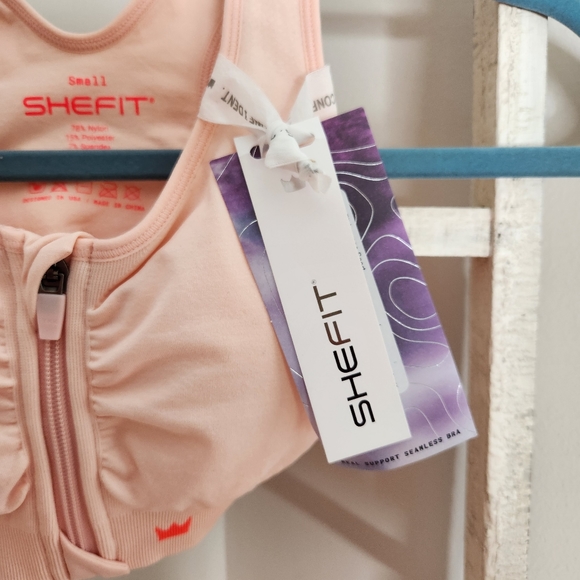 SHEFIT womens size small NWT pink front zip lounge seamless sports bra - Picture 3 of 4